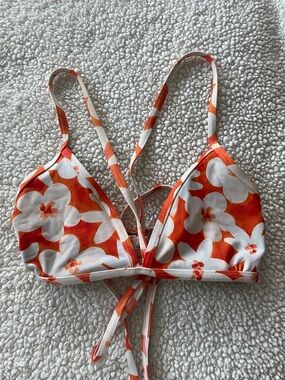 Jolyn Triangle Bikini Swim Top Floral Orange & White Size L